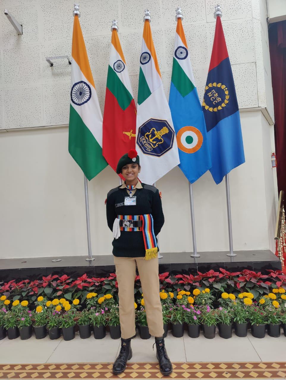 Decorated cadet presenting official school honors and trophies